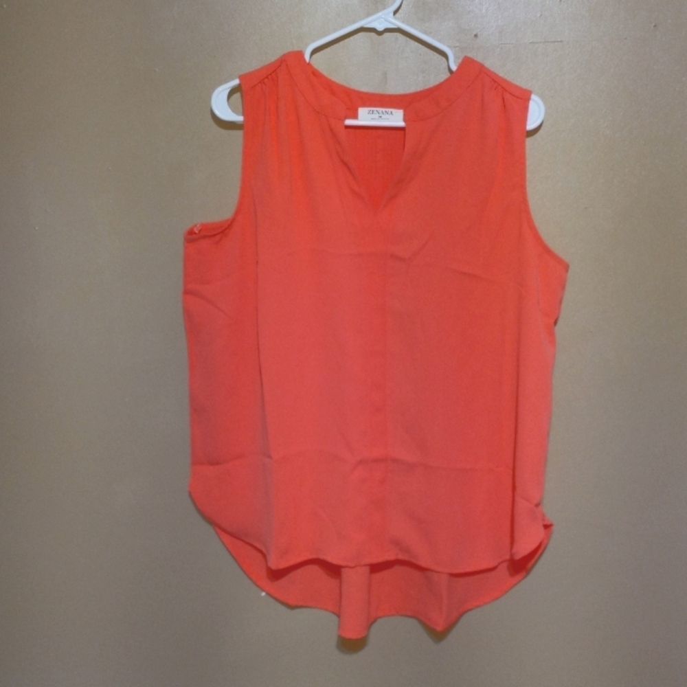 ZENANA apricot polyester asymmetrical top, sz M